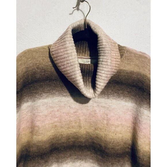 LOFT Sweater Womens Medium Ombre Turtleneck Poncho Oversized Cozy Boho Boxy - Picture 3 of 9
